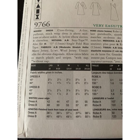 Vogue Misses Dress Sewing Pattern 9766 Sz XSmall - XLarge - Uncut - Picture 6 of 9